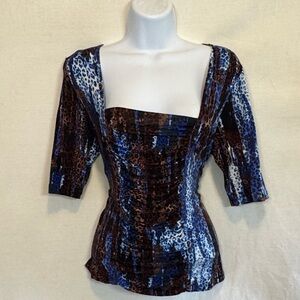 A-15 Forever Jade Colorful Animal‎ Print Short Sleeve Pullover Blouse Size S